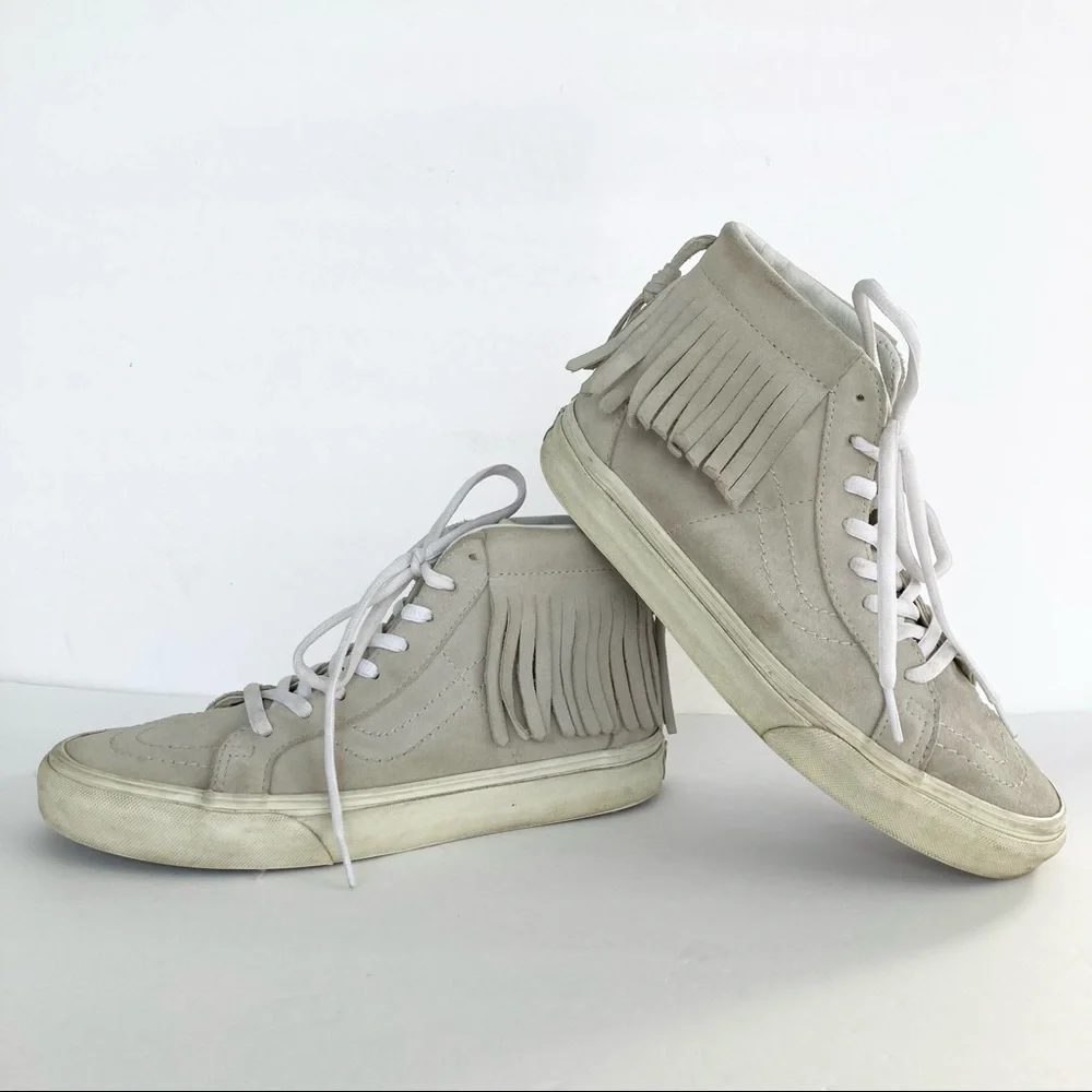 Rare VANS Light Gray Sk8 Hi Moccasin Fringe Suede Sneakers Size 8_4